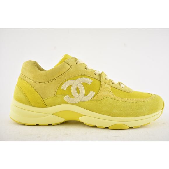 Chanel 19S Mens Yellow White Suede CC Logo Low Top Runner Trainer Sneaker 44 11 - Picture 2 of 12